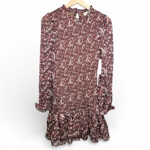 Aura Red Dress Boutique S Smocked Maroon Floral Dress Ruffles Dark Romantic Fall